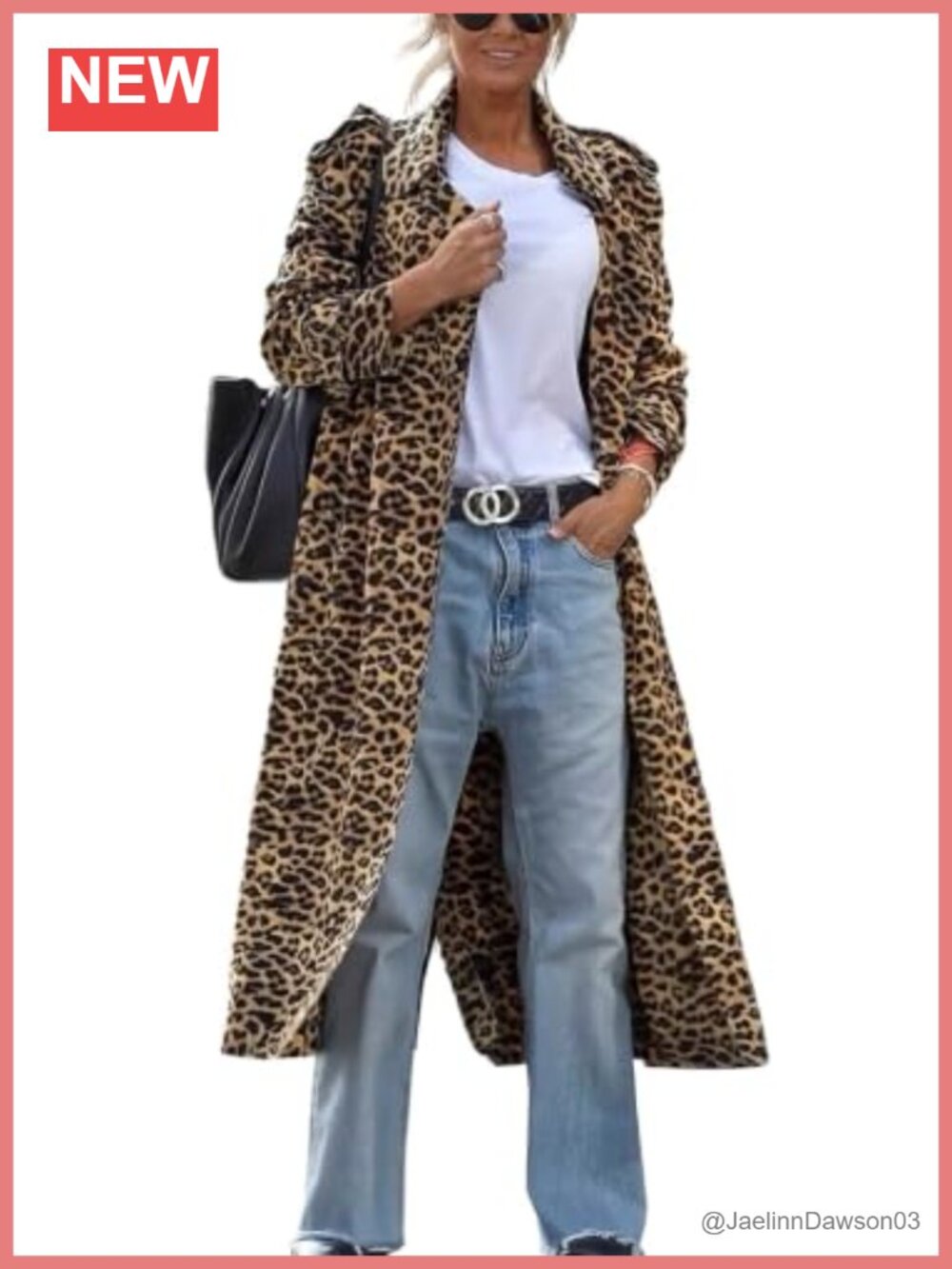 Faux Suede Notched Lapel Pea Coat Loose Leopard Trench Coat
